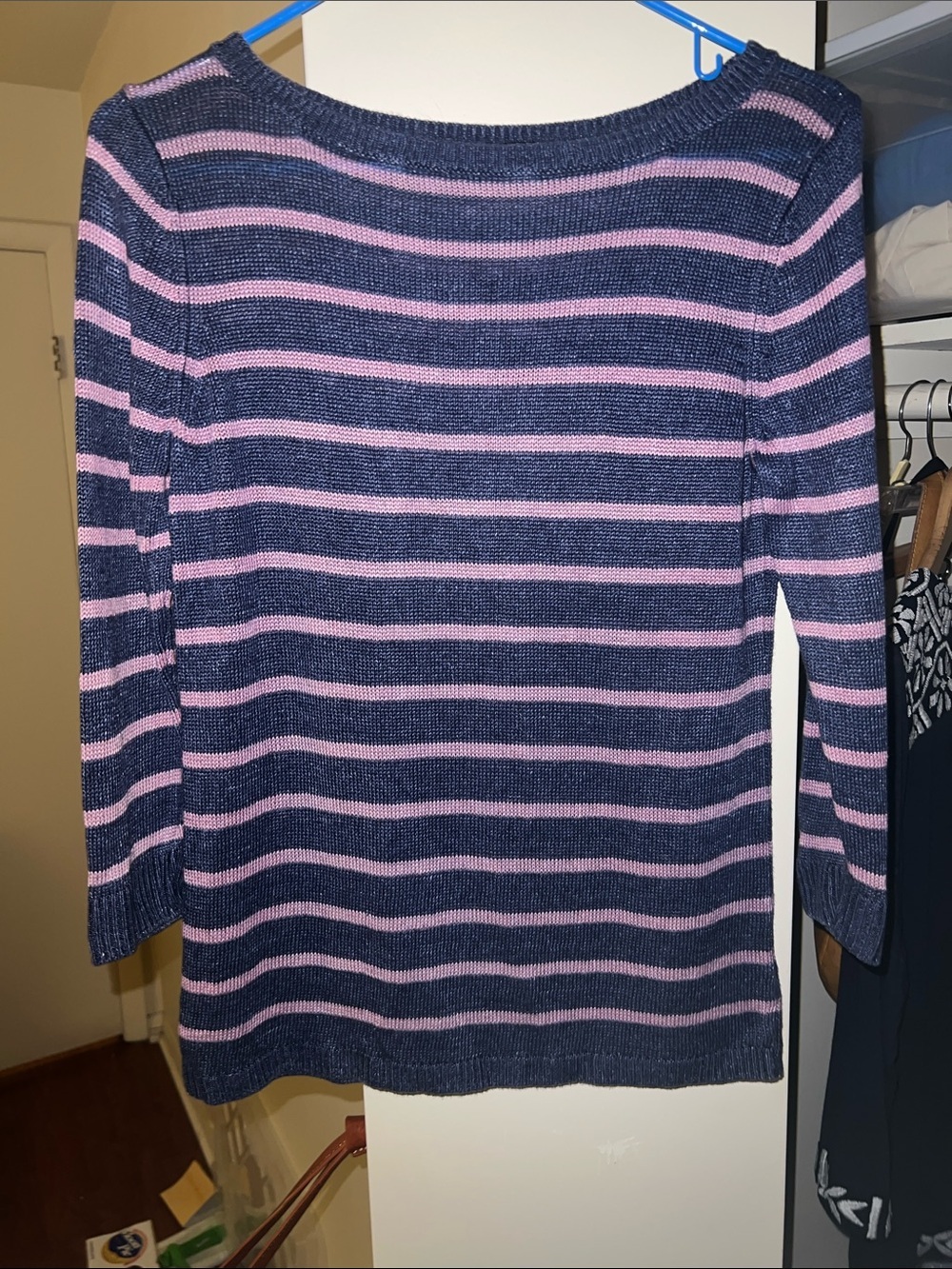 Talbots Navy and Pink Striped Scoop-Neck Sweater